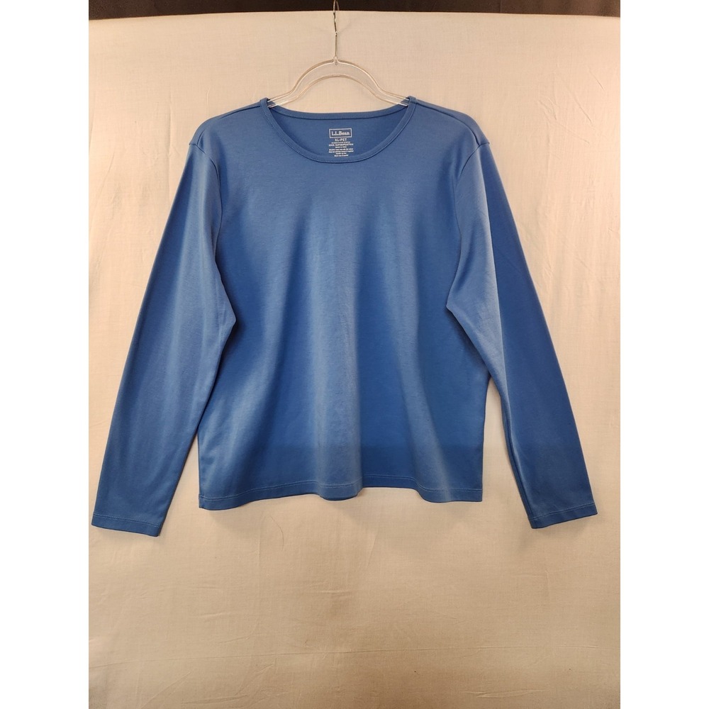LL Bean Women's Blue Crew Neck 100% Supima Cotton Top‎ Size XLP Casual Workwear